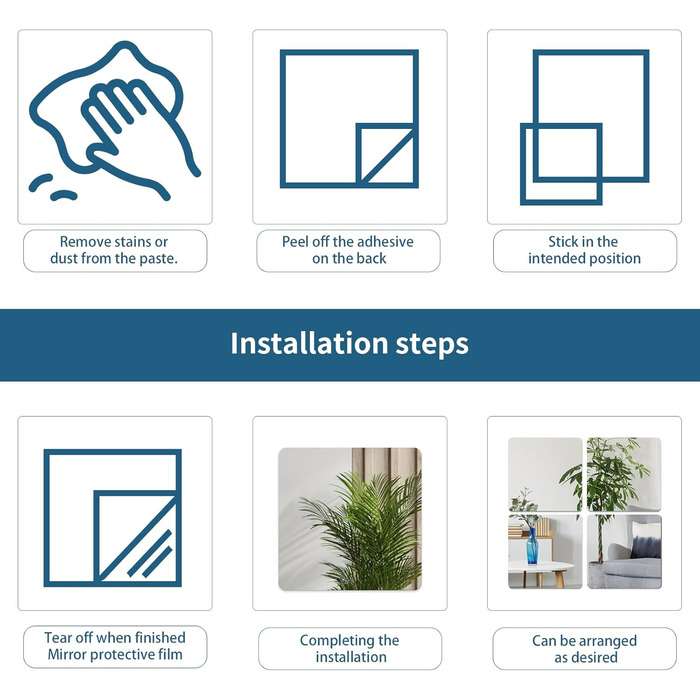 Дзеркала самоклеючі, 30 x 40 см, 6 шт. - гнучкі акрилові дзеркала для стін та шаф