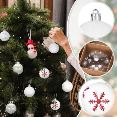 Набір прикрас на ялинку 16 шт. Кульки з пластику 6 см, розписані, для ялинки, набір, декорації (білий)