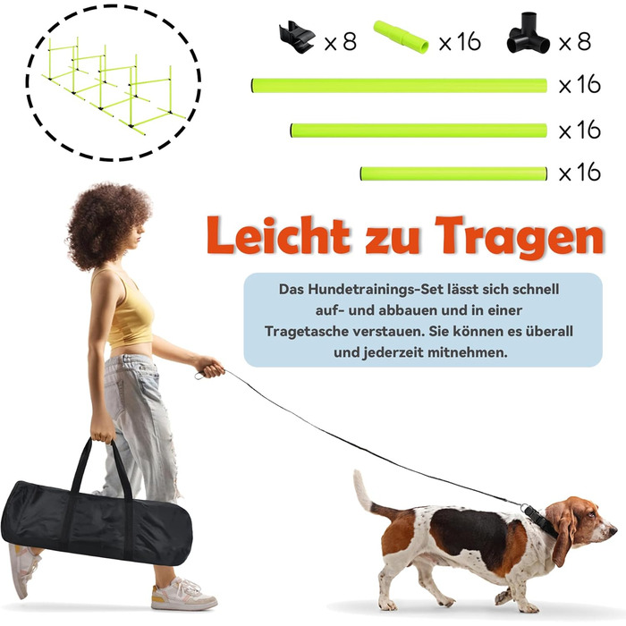 Набір для аджиліті для собак: перешкоди, стрілки для слалому, обладнання для тренувань. Регульована висота, 104x70x101 см, зелений
