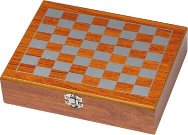 Набір флакон для алкоголю 237 мл з шахами, кубиками, картами, воронкою в дерев'яній шкатулці – подарунковий набір для чоловіків – аксесуари для бару та дорожній набір для віскі, горілки, джину та ін.