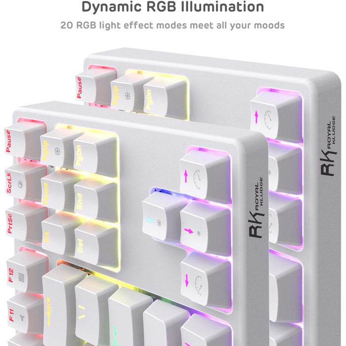 Клавіатура ігрова Royal Kludge RK87G RGB TKL механічна бездротова, 87 клавіш, коричневі тактильні перемикачі, макро-налаштування, підсвічування