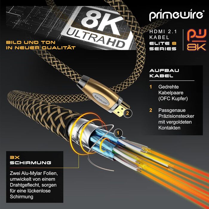 HDMI кабель 2.1 Premium 8K UHD II 3.0m - CSL з екрануванням, Ethernet, 3D ARC CEC, підтримка 8K