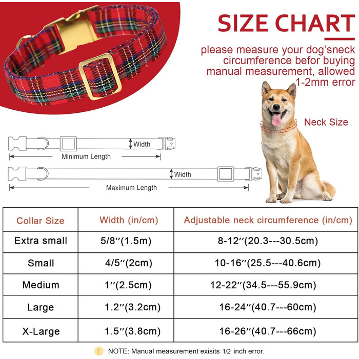 Нашийник для собак Unique Tyle Paw, регульований, м'який та зручний, в клітинку, для собак маленьких, середніх та великих порід, обхват шиї 25,4–40,6 см (XL, Червоний)