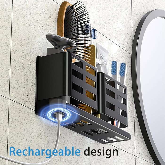 Тримач для зубних щіток на стіну без свердління, алюміній, чорний колір, самоклеюча кріплення для зубних щіток, пасти, бритви та гребеня