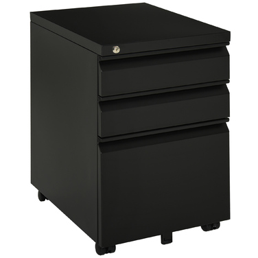 Vinsetto Rolling File Cabinet with 3 Drawers and Wheels, Concave Handle, Steel, Black for Office & Home Office