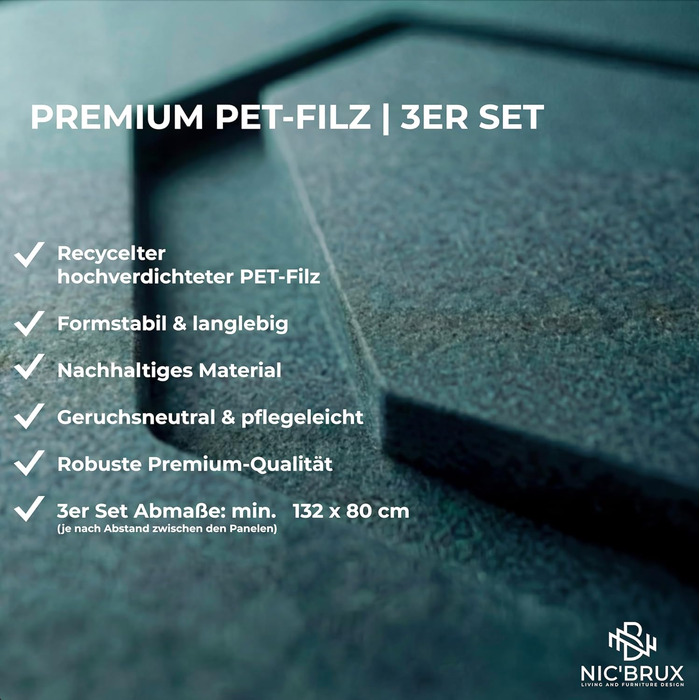 Набір акустичних панелей NIC’BRUX (3 шт.), 80x44 см, звукопоглинаючі настінні панелі з PET-фільцу для вітальні, офісу та студії, смарагдово-зелені