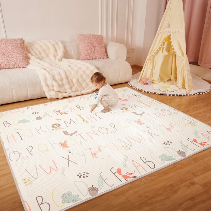 Дитячий килимок для ігор Krabbelmatte, 150x180 см, водонепроникний, антиковзкий, з сумкою для перенесення, алфавіт