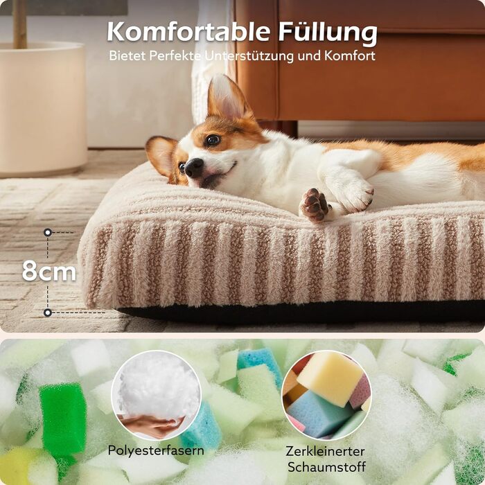 Ліжко для собак середніх порід Pawk, м'яке, знімний чохол, антиковзаюча, 74x53x8 см, коричневе