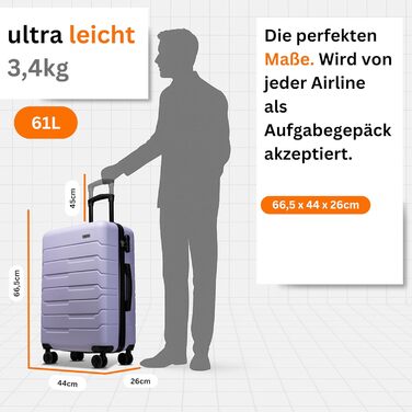 Чемодан NOWI Bergamo: водостійкий, 8 коліс, 360°, телескопічна ручка, повне оздоблення всередині (L, фіолетовий)