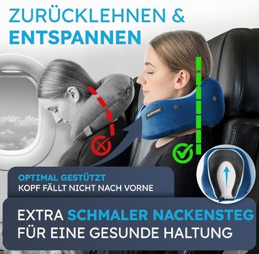 Подушка для шиї Comfy від HELDENWERK: Memory Foam, 6-позиційний регулятор, для подорожей літаком/автомобілем, дихаюча, миється, Navy Blue