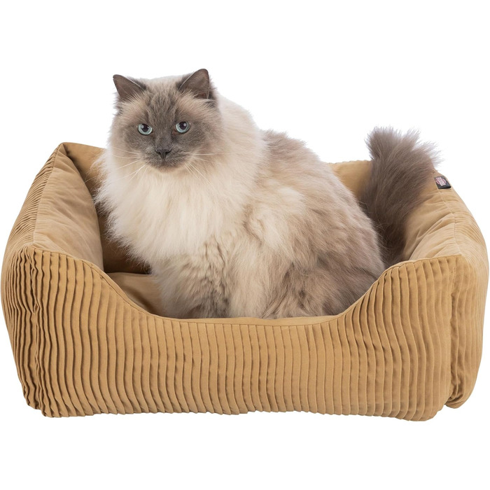 ТРИКСІ Лежанка для собак Марлі 80 x 60 см – кутовий собачий кошик для середніх собак, зручна лежанка з високоякісним бавовняним покриттям Canvas, м'яка та пральна – 37691 (Окре, 60 x 50 см)