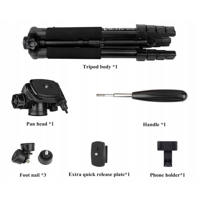 Мобільний штатив для камери Victiv NT72 з поворотною головкою та тримачем для телефону
