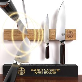 Магнітна рейка для ножів Deer & Oak 40 см, преміум з волоського горіха, настінний органайзер для кухні, подвійна магнітна смуга для надійного зберігання
