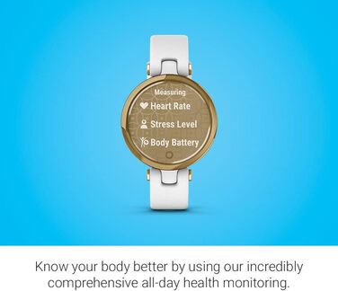 Garmin Lily™ – класичний розумний годинник з сенсорним екраном та декорованим корпусом, світло-золотистий з білим шкіряним ремінцем