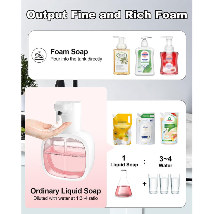 Автоматичний диспенсер для мила Dalugo з USB-C, 500 мл, настінний, електричний сенсор, регульований, для кухні та ванної кімнати