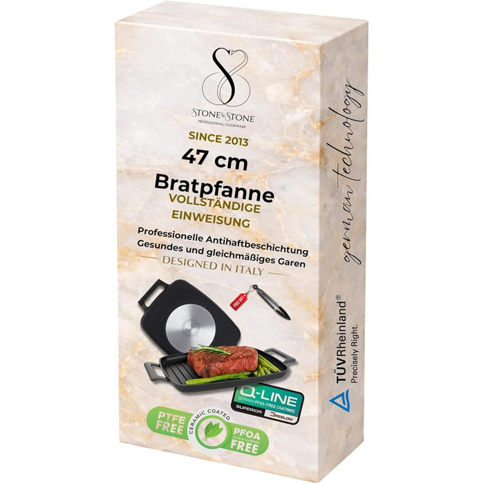 Сковорода Stone&Stone для індукції квадратна 28 см з антипригарним покриттям та знімною ручкою, німецька кераміка, сталеве дно, для газових плит та духовки, без PFAS, PFOA, PTFE