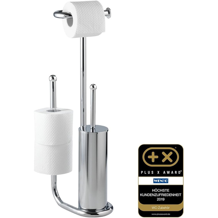 Набір для туалету WENKO Stand WC-Garnitur Universalo Chrom, з тримачем туалетного паперу та щіткою для унітазу, з хром-сталі, 20 x 62,5 x 23 см