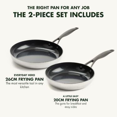 Набір сковорідок GreenPan Venice Pro Noir 26см та 30см, нержавіюча сталь, антипригарне покриття Ceramic, чорний, без PFAS, для індукції, безпечно для миття в посудомийній машині, термостійкий, срібний, 26см & 30см