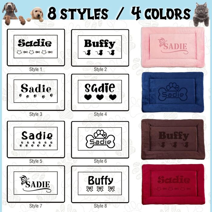 Персоналізована килимок для собак, індивідуальне собаче ліжко для вольєру, миється, килимок для сну домашніх тварин, подарунок для любителів собак та котів (69x52 см, блакитний)