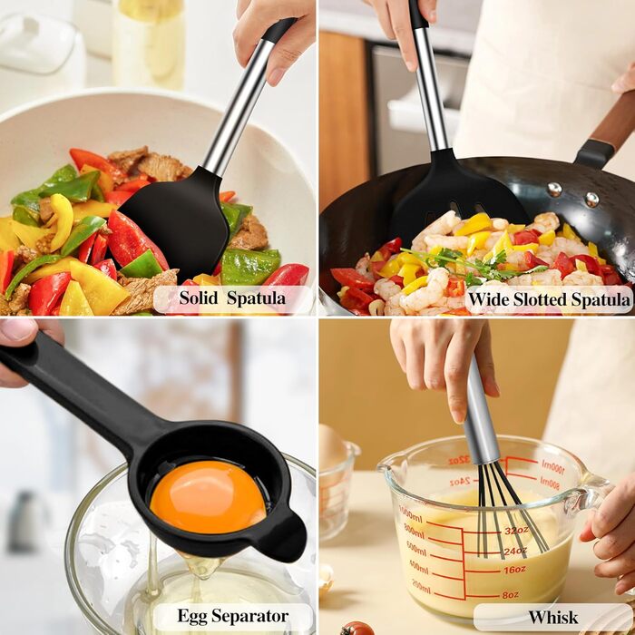 Kitchen Helper Set, 26-Piece Silicone Kitchen Utensils Set, Heat-Resistant Cookware with Utensil Holder, Silicone Spatulas, Cooking Spoons, Anti-Stick Spatulas, BPA Free, Dishwasher Safe, Black