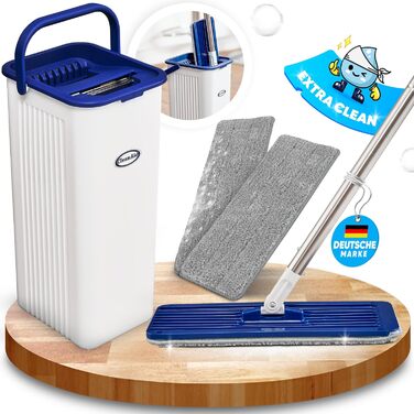 Набір для миття підлоги Formosa 2 з відром з двома відсіками | Плоский моп 360° з мікрофіброю | Віджим без рук + 2 змінні насадки