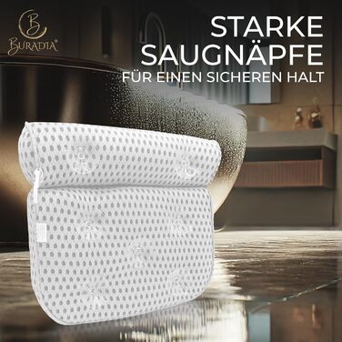 Bath Pillow incl. Wash Bag - Ultimate Comfort and Relaxation with Latest Air Mesh Technology - Bath Cushion for Bathtub with 7 Strong Suction Cups - Neck Pillow/Head Pillow (white)