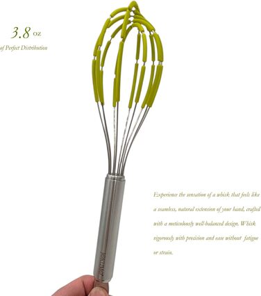 Силіконовий вінчик для збивання з лопатками, нержавіюча сталь 18/10, з антипригарним покриттям, безпечний для сковороди, ергономічна ручка, ідеальний для змішування, збивання та перемішування, 27,9 см (зелений)