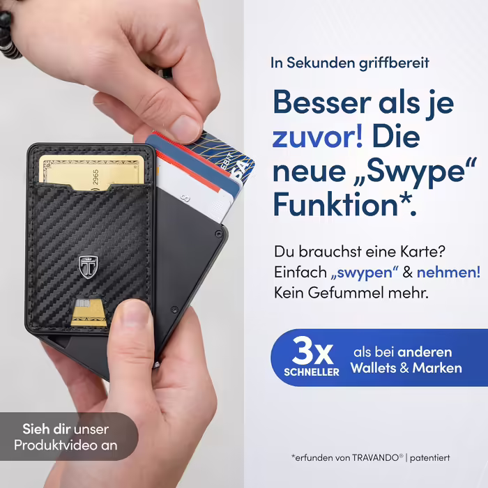 Алюмінієвий гаманець TRAVANDO SWYPE з RFID, чоловічий міні-гаманець із затискачем для грошей, кардхолдер із карбоновим покриттям