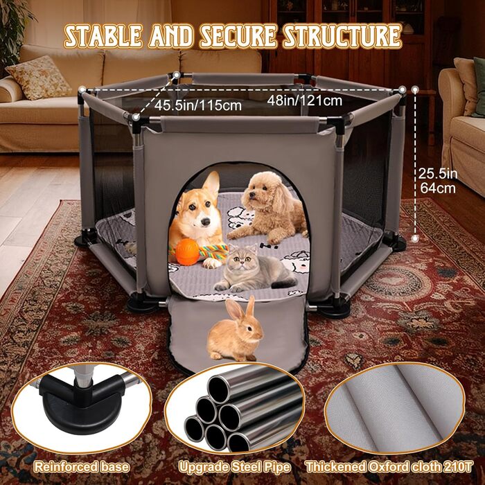 Кінець для цуценят у формі шестикутника, 122x65 см, сірий. Ігровий центр, манеж для цуценят, аксесуари для собак та цуценят