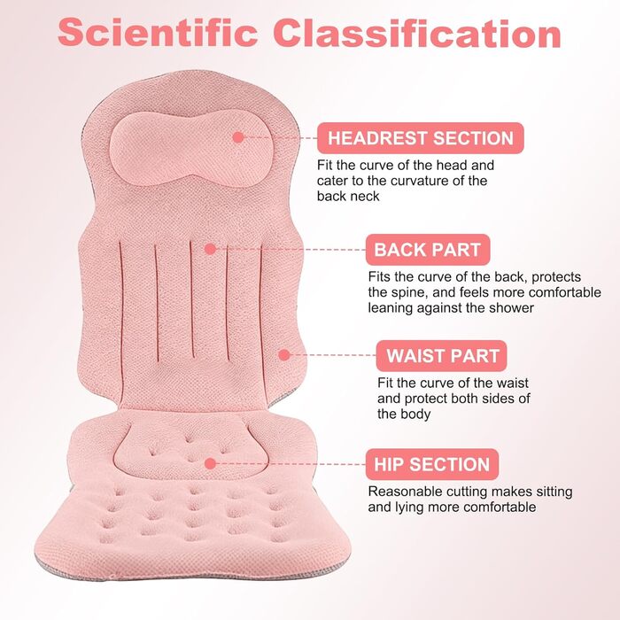 Подушка для ванни Ganz Körper Rosa: м'яка підставка для тіла з підтримкою голови, шиї, спини та ніг. Нековзна підстилка для ванни з присосками та гачками.