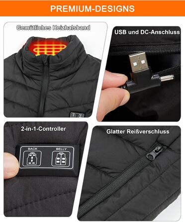 Обогревна жилетка для чоловіків: USB жилетка для активного відпочинку - 11 зон обігріву для мото, риболовлі, катання на лижах, бігу, гольфу, походів, верхової їзди (батарея не входить у комплект) Чорний XL