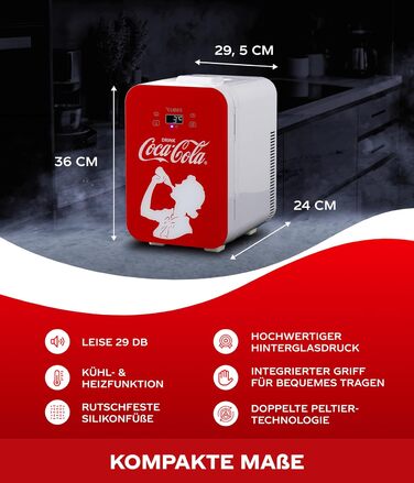 Міні-холодильник Coca-Cola 9.3л з LCD-дисплеєм: Автомобільний та побутовий, тихий та енергоефективний 12V/220V