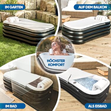 Надувна ванна TIMELAX® XL з ергономічною спинкою | 0,5 мм PVC, без BPA | Мовна, розкладна, для дорослих, чорна