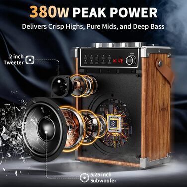 Караоке-машина JYX з 2 UHF-мікрофонами, Bluetooth, LED-підсвічуванням та підтримкою PA-системи, AUX, FM, Rec - (Бронза)