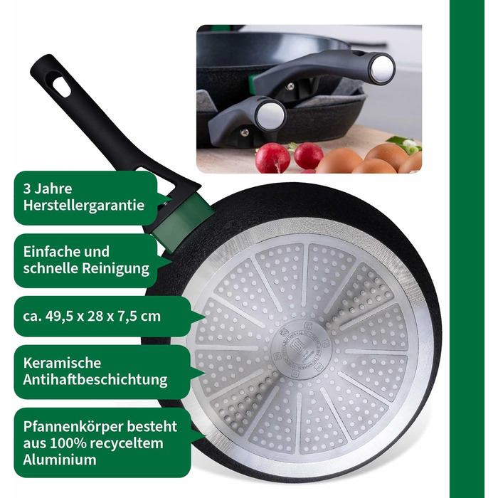 Grill-сковорода FACKELMANN Chefkoch Hamburg керамічна 28 см з антипригарним покриттям, з переробленого алюмінію, для всіх типів плит та духовки