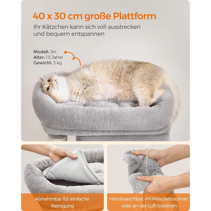 Feandrea Cat Tree Small, 67 cm Cat Tree, Kitten House for Kittens up to 3 kg, Large Platform, Sisal Posts, Light Grey PCT611W01