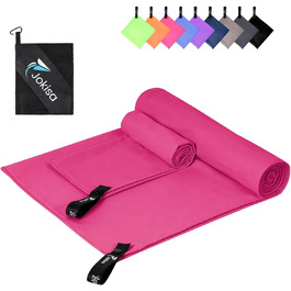 Набір з 2 рушників з мікрофібри: великий (180x90 см) для пляжу та маленький (80x40 см) для спорту, швидковисихаючі та не пісові, ідеально для відпочинку, сауни, трекінгу (рожевий)