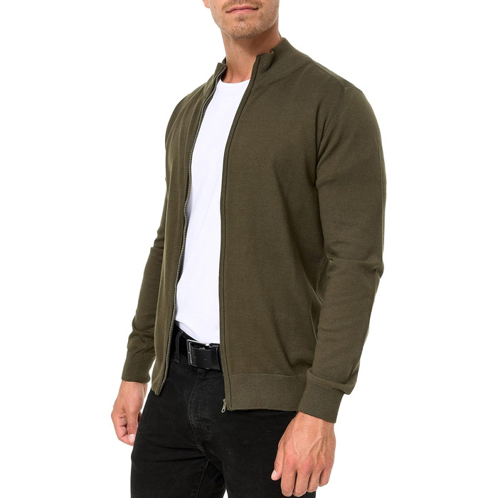 Кардиган чоловічий Indicode з м'якого трикотажу з коміром-стійкою, 80% бавовна, колір: Army