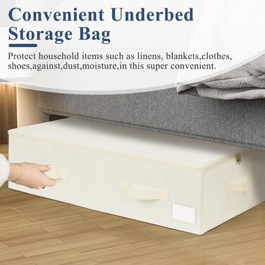 Комод під ліжко Lannvan, 2 шт. Коробки для зберігання під ліжко з кришкою, складні, з 4 посиленими ручками, для одягу, постільної білизни, ковдр, подушок (70 * 41 * 18 см), Бежевий