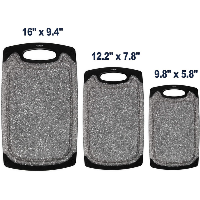 Набір з 3-х обрізних дощок Famiry: пластик, антиковзаюча поверхня, з ручкою, сафтові канавки, BPA-free, придатні для миття в посудомийній машині