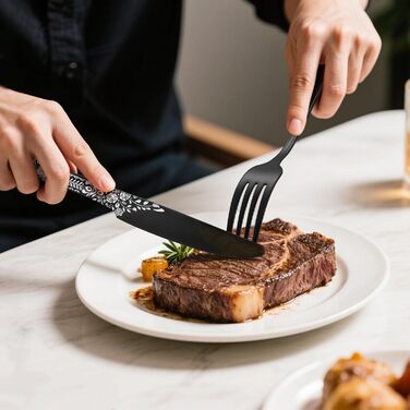 Набір столових приборів HONKKU, 36 предметів, чорний, нержавіюча сталь, з набором ножів для стейка, для 6 осіб