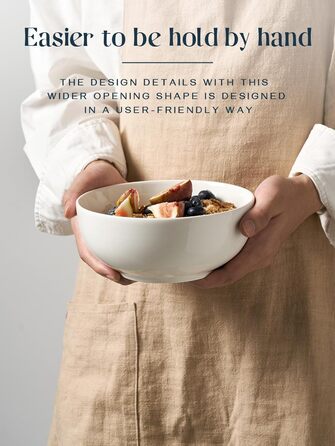 Набір супових мисок DOWAN 1100 мл (4 шт.) - білі керамічні миски для супу, каші, пасти, Φ18 см, стікшільні