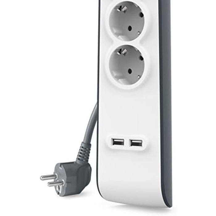Мережевий фільтр Belkin з захистом від перенапруги та USB-портами, 8 розеток, 2 USB-A, 2.4A, кабель 2м, для дому та офісу