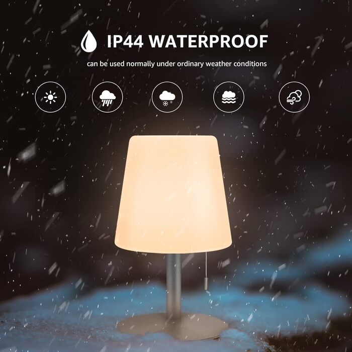 LED-лампа на акумуляторі Uuffoo для дому та саду, 7 кольорів, USB-C зарядка, чорний/сірий