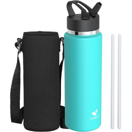 AORIN Stainless Steel Water Bottle, 500ml/750ml/1L Leak-Proof Water Bottle with Straw, BPA-Free Drinking Bottle for Kids, Vacuum-Insulated Thermos for Sports, School, Fitness, Outdoor (1000 ml, Mint)