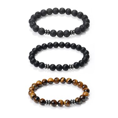 Чоловічі браслети з натурального каміння: тигрове око, чорний лава, онікс. Набір з 3-4 браслетів. Чудовий подарунок для чоловіків.