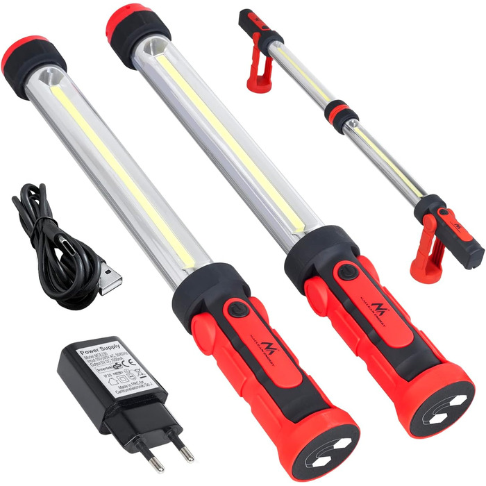 Maclean MCE230 COB LED XXL 2x Workshop Lamp, Work Lamp, Work Light, Hand Lamp, Magnet, Hook, Dual Modes, Max. 1200 Lumens (2x 600 Lumens)