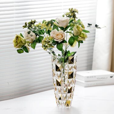 Ваза для квітів ручної роботи у формі діаманта, позолочена скляна ваза 29.5 см для декору дому, весілля, офісу та святкування