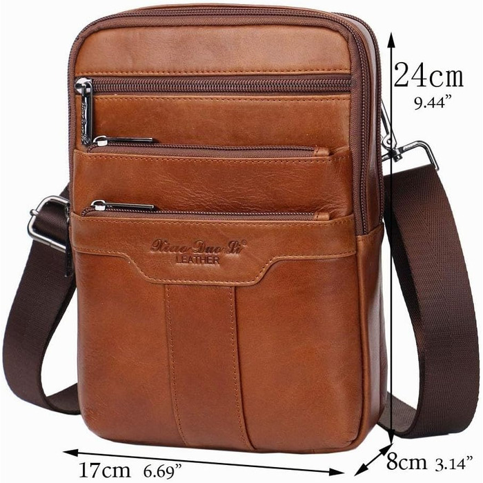 Шкіряна сумка-месенджер через плече Crossbody для чоловіків та жінок, коричнева