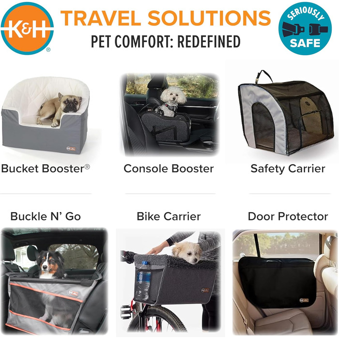 Кенійська переноска для тварин K&H Pet Products для подорожей на авто, сумка-переноска для котів та маленьких собак, портативний вольєр для авто, сірий/чорний, 43.2 x 40.6 x 38.1 см